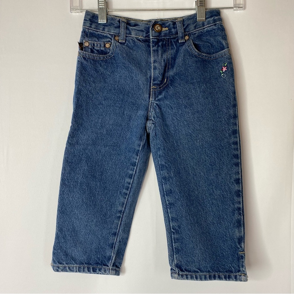 VTG SECOND GENERATION DENIM CAPRI JEANS SZ 7 YOUTH GIRLS FLORAL EMBROIDER Y2K